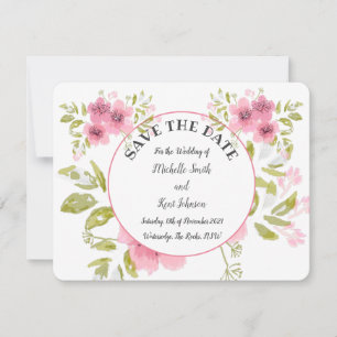 Invitation Aquarelle Rose Anémone Floral Enregistrer La Date