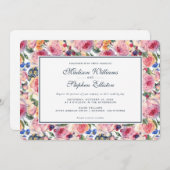 Invitation Aquarelle | Rose anglais - Mariage (Devant / Derrière)