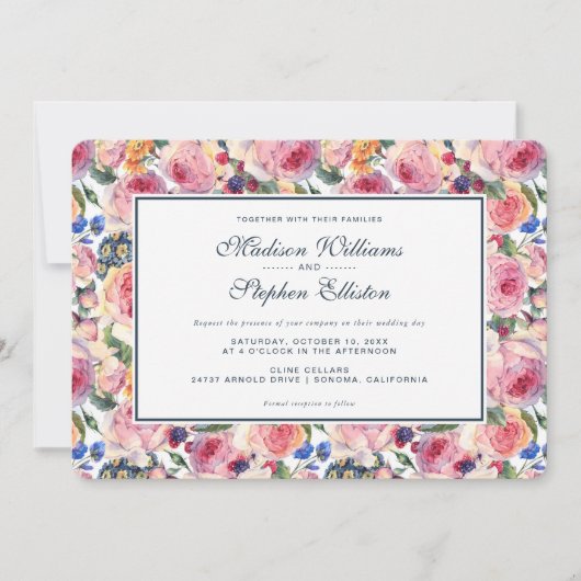 Invitation Aquarelle | Rose anglais - Mariage (Devant)