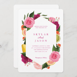 Invitation Aquarelle rose Aquarelle Fruit Agrumes Floral Blan