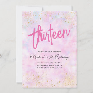 Invitation Aquarelle rose arc-en-ciel Anniversaire N'importe