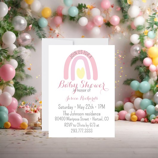 Invitation Aquarelle rose arc-en-ciel Baby shower fille