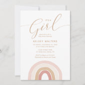 Invitation Aquarelle rose arc-en-ciel C'est une fille Baby sh (Devant)