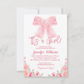 Invitation aquarelle rose arc floral fille baby shower (Devant)