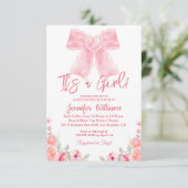 Invitation aquarelle rose arc floral fille baby shower (Debout devant)