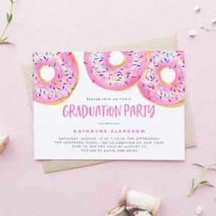 Invitation Aquarelle rose arroser beignets fête de graduation