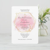 Invitation Aquarelle rose avec cadre doré (Debout devant)