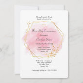 Invitation Aquarelle rose Avec Cadre Or (Devant)