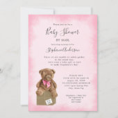 Invitation Aquarelle rose Baby shower Brown d'ours par courri (Devant)