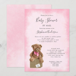 Invitation Aquarelle rose Baby shower Brown d'ours par courri