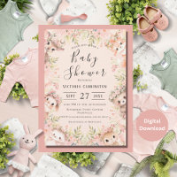 Aquarelle rose Baby shower d'animaux de bois