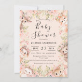 Invitation Aquarelle rose Baby shower d'animaux de bois (Devant)