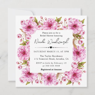 Invitation Aquarelle rose Baby shower de fleurs de cerisier