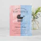 Invitation Aquarelle rose + Baby shower de révélation du genr (Debout devant)