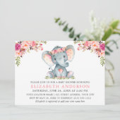 Invitation Aquarelle rose Baby shower d'éléphant Floral (Debout devant)