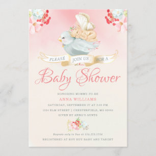 Invitation Aquarelle rose Baby shower Fée