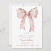 Invitation Aquarelle rose Baby shower fille Bow (Devant)