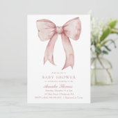 Invitation Aquarelle rose Baby shower fille Bow (Debout devant)