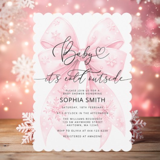 Invitation Aquarelle rose Baby shower fille Bow