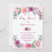 Invitation Aquarelle rose baby shower Floral (Devant)