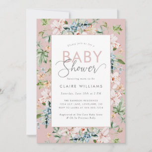 Invitation Aquarelle rose Baby shower Floral