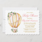 Invitation Aquarelle rose Baby shower Floral Air Balloon (Devant)