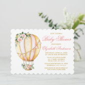 Invitation Aquarelle rose Baby shower Floral Air Balloon (Debout devant)