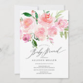 Invitation Aquarelle rose Baby shower Floral Brunch (Devant)