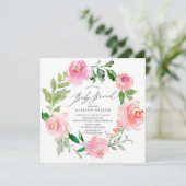 Invitation Aquarelle rose Baby shower Floral Brunch (Debout devant)