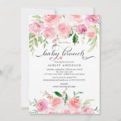 Invitation Aquarelle rose Baby shower Floral Brunch (Devant)