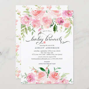 Invitation Aquarelle rose Baby shower Floral Brunch
