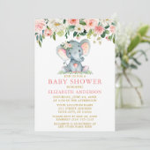 Invitation Aquarelle rose Baby shower Floral Eléphant Or (Debout devant)