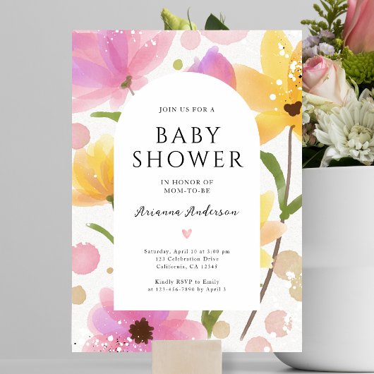 Invitation Aquarelle rose Baby shower floral fille