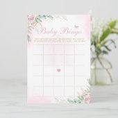 Invitation Aquarelle rose Baby shower Floral Jeu de Bingo (Debout devant)
