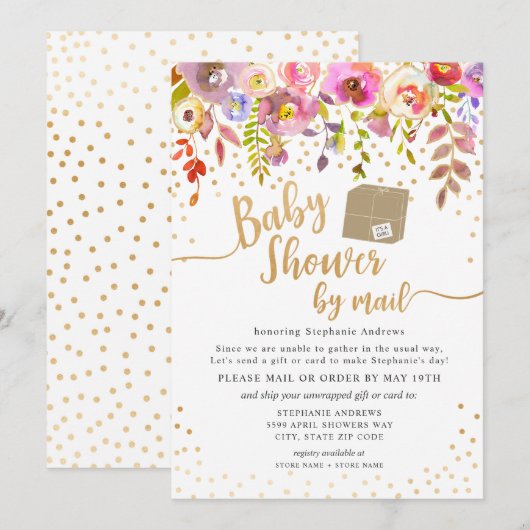 Invitation Aquarelle rose Baby shower floral par la poste (Devant / Derrière)