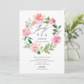 Invitation Aquarelle Rose Baby shower Floral Thé (Debout devant)