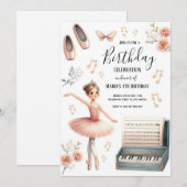 Invitation Aquarelle rose Ballerina Anniversaire de enfant In (Devant / Derrière)