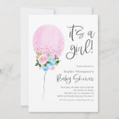 Invitation Aquarelle rose Ballon C'est un Baby shower de fill (Devant)