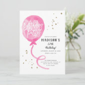 Invitation Aquarelle rose Balloon or Confetti Anniversaire (Debout devant)
