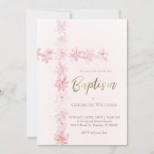 Invitation Aquarelle rose Baptême croix florale (Devant)