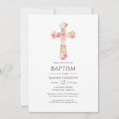 Invitation Aquarelle rose Baptême Floral ou Christening (Devant)