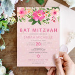 Invitation Aquarelle rose bat mitzvah Floral Moderne Simple<br><div class="desc">Soyez fier, réjouissez-vous et présentez ce jalon de votre Bat mitzvah préféré avec cette invitation sophistiquée et personnalisée ! Aquarelle florale chic, étonnante, rose et pêche avec rose poussiéreux, sans serif moderne recouvre un arrière - plan doux rose et confetti. Personnalisez le texte personnalisé avec le nom, la date et...</div>