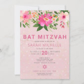 Invitation Aquarelle rose bat mitzvah Floral Moderne Simple (Devant)