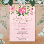 Invitation Aquarelle rose bat mitzvah Floral Script moderne<br><div class="desc">Soyez fier, réjouissez-vous et présentez ce jalon de votre Bat mitzvah préféré avec cette invitation sophistiquée et personnalisée ! Une aquarelle florale chic, étonnante, rose et pêche avec une typographie de scénario de feuille d'or faux et un rose moderne poussiéreux et gris sans serif type superposent un arrière - plan...</div>