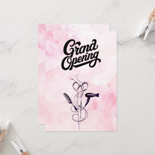 Invitation Aquarelle rose Beauté Salon Grand Ouverture (Devant/Arrière en situation)