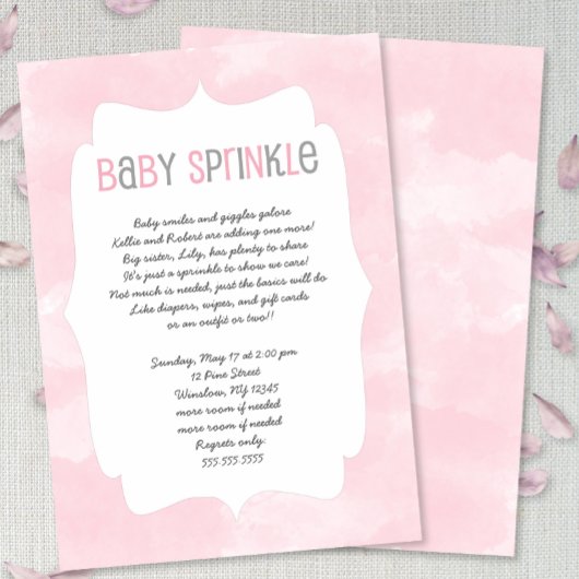 Invitation Aquarelle rose Bébé arroser, baby shower fille