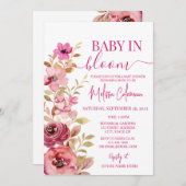 Invitation Aquarelle rose bébé dans le Baby shower en fleur (Devant / Derrière)