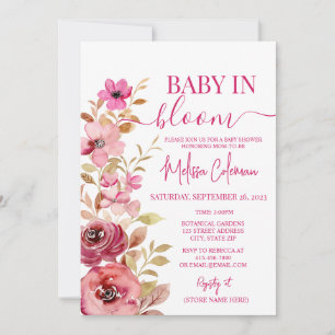 Invitation Aquarelle rose bébé dans le Baby shower en fleur