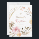 Invitation aquarelle rose beige fleurs Baptême<br><div class="desc">Invitations de baptême</div>