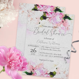 Invitation Aquarelle rose blanc Fête des mariées de pivoine